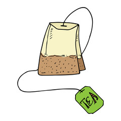 Dry tea bag. Green tea. Vector illustration of a tea bag of green tea.