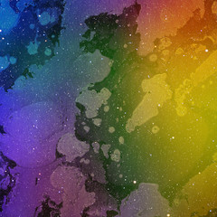 Colorful abstract space background on watercolor paper. Marble ink nebula image. Hand painted cosmos and stars.