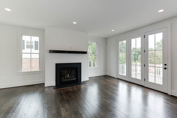 modern room with fireplace