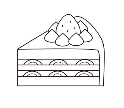 black and white cake slice with strawberries clip art preview