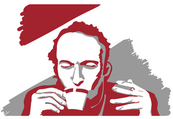 a man with coffee and cigarette