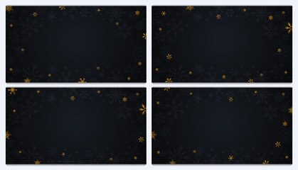 Set of Gold Snowflakes on the dark background. Vector illustration.