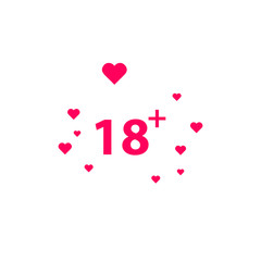 18 age warning stamp with hearts, Vector illustration. Flat design