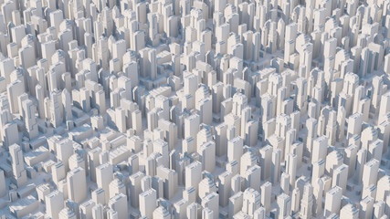 3d abstract city rendered with long focal length camera. City with skyscrapers. Simple elegant city massive with daylight.