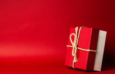 Gift boxes on red background