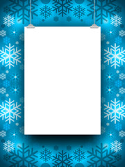 3d illustration rendering of blank frame against blue snowflake Christmas decorated background