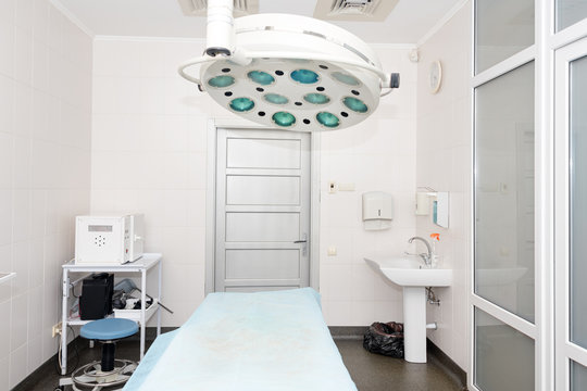 Equipment and medical devices in modern operating room. Surgical room modern equipment in the hospital.