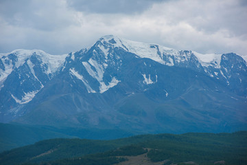 Fototapeta na wymiar North-Chui ridge in Summer in Kurai steppe of Altai mountains, Russia. Cloud day.