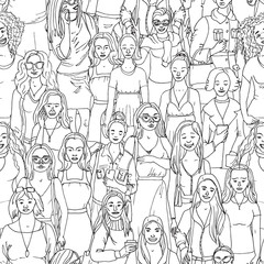 Seamless  Vector illustration of crowd of women