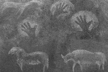drawings of ancient man on the wall of the cave. history of antiquities, archeology.