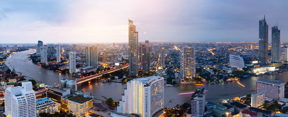 Naklejka premium Panorama view Bangkok skyline Thailand And River landscape Bangkok Thailand 