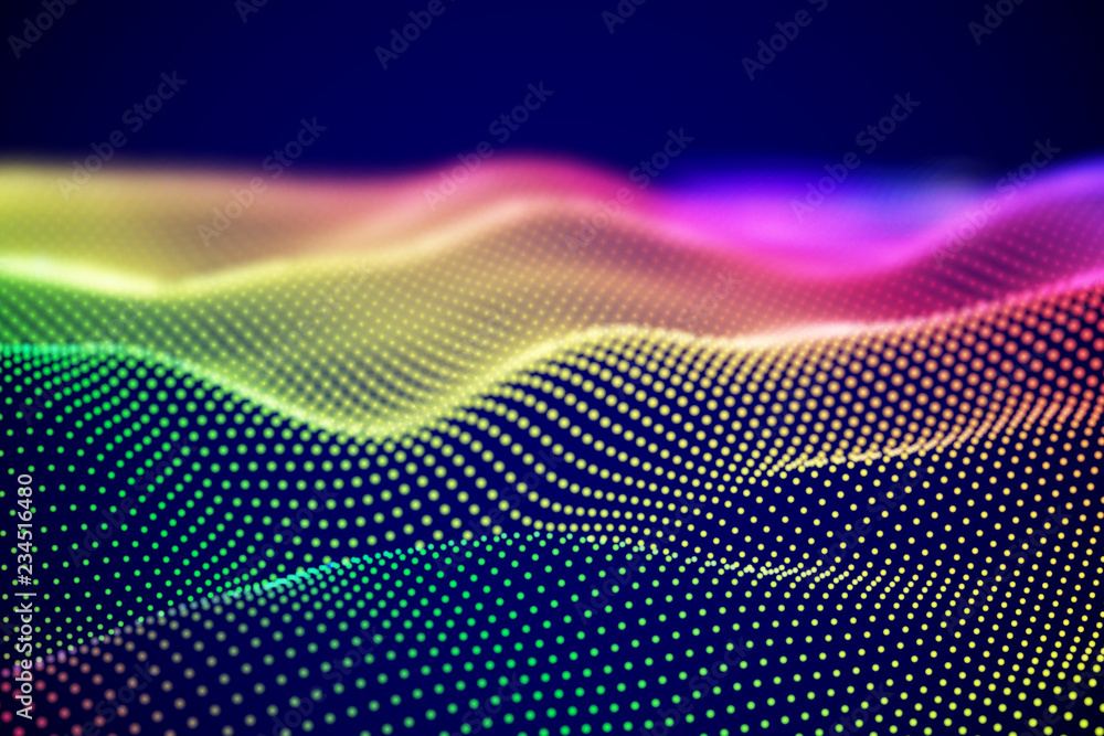 Aufkleber abstract digital landscape or soundwaves with flowing particles. big data technology background. vis
