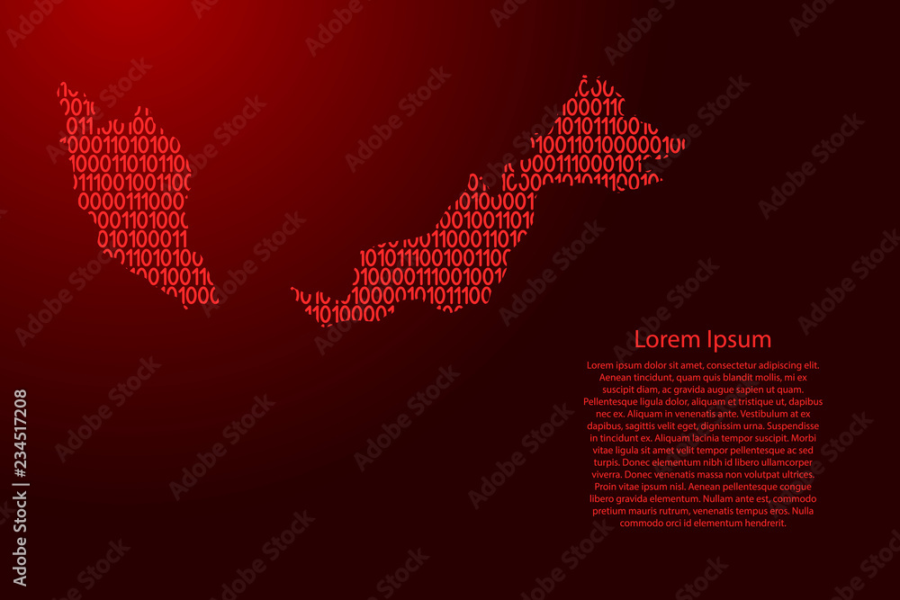 Fototapete malaysia map abstract schematic from red ones and zeros binary digital code with space stars for ban