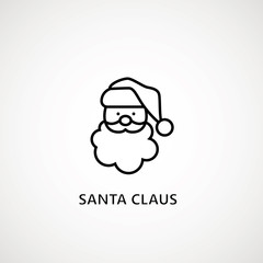 santa claus face beard moustache happy xmas christmas new year outline thin line vector icon black on white background.