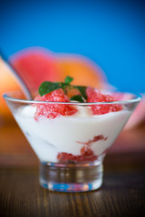 sweet homemade organic yogurt with slices of red grapefruit