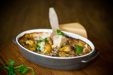 Cauliflower baked with meatballs in cheese sauce