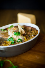 Cauliflower baked with meatballs in cheese sauce