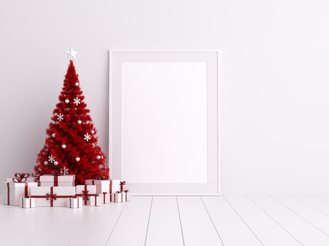 Mock Up Poster Frame with Christmas Winter and Boxing Day Decoration