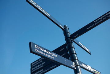 Fototapeta premium Copenhagen, Denmark - October 10, 2018: Touristic directions in Copenhagen