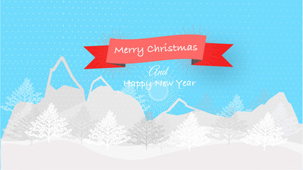 Vector Illustration Christmas and New Year on on background with winter landscape color blue