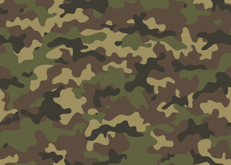 Print Camouflage seamless pattern. Trendy style camo, repeat print. Vector illustration. Khaki texture, military army green hunting