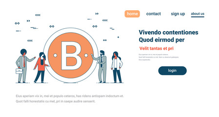 business team near bitcoin crypto currency successful teamwork mining concept line horizontal copy space