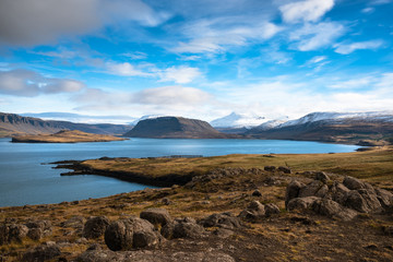 Coastal Scenery in Iceland under Blue Sky in Autumn