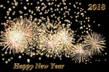 Happy new year 2019 text of gold color and fireworks