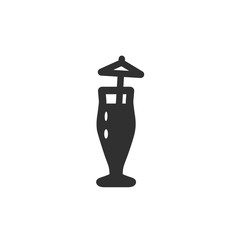 Obraz premium Vector illustration icon of high classic beer or coctail mug (glass) with tube and umbrella. Black outline, white background