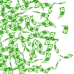 American dollar notes falling. Floating USD bills 