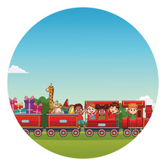 Obraz premium kids riding on train