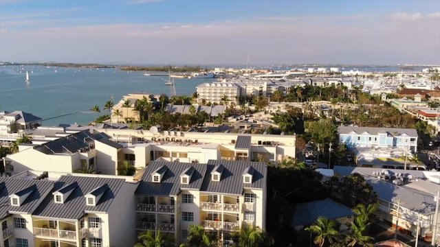 KEY WEST, FL, USA - APRIL 23, 2018: Aerial drone footage made over Mallory Square in Key West on the south of Florida