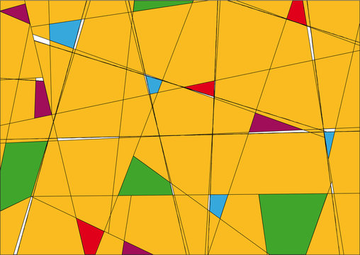 fond jaune retro &agrave; motifs triangulaires multicolores, vert, bleu, rouge et violet. Image vectorielle