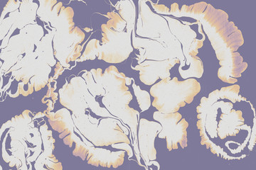 Colorful wet abstract paint leaks and splashes texture on white watercolor paper background. Natural organic shapes and design.