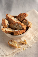 Homemade Biscotti Cantuccini Italian Almond Sweets Biscuits Cookies on light Background Dessert