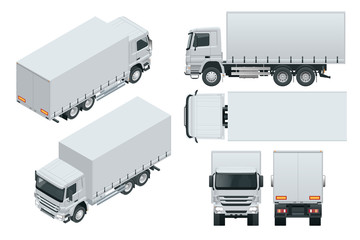 Truck delivery, lorry mock-up isolated template on white background. Isometric, side, front, back, top view. © Golden Sikorka