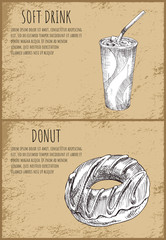 Soft Drink Donut Set Posters Vector Illustration