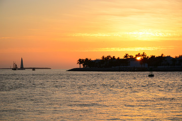 KEY WEST, FL, USA - APRIL 23, 2018: View of sunset from Mallory Square in Key West on the south of Florida