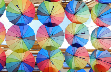 street in Bucharest covered with many colorful shades