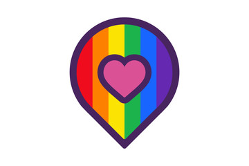 Icon representing location with rainbow heart, LGBT meeting place