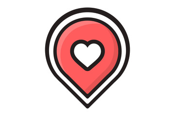 map pin icon, location pin vector icon, map pointer with heart icon