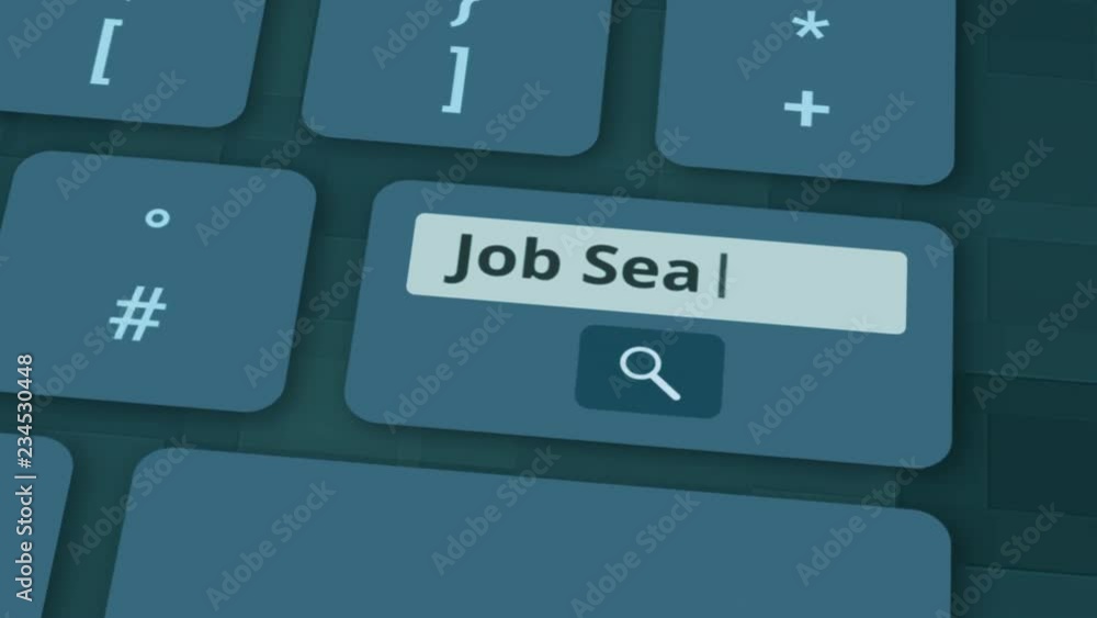 Poster close up view of a futuristic computer keyboard, online job searching concept (3d render)