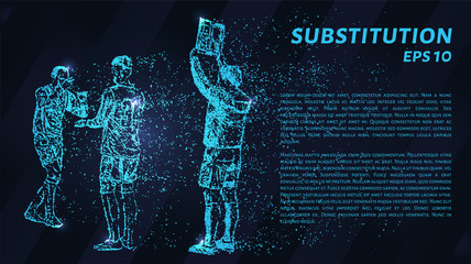 The substitution of a player from the blue points of light. Replacement vector illustration. - obrazy, fototapety, plakaty