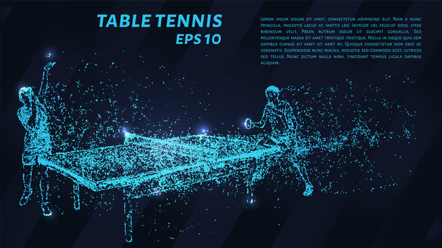 Table tennis of blue glowing dots. Tennis players play the match.