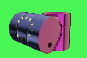 Two Metal Industrial Oil Barrels with European Union flag 3D