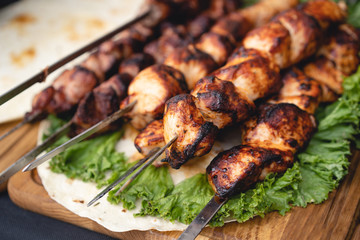 delicious and fragrant skewers grilled for barbecue