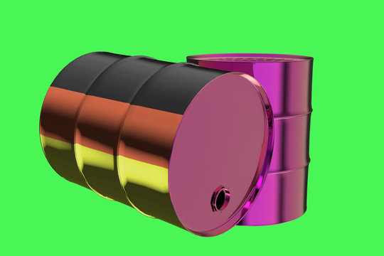 Two Metal Industrial Oil Barrels with German flag 3D rendering