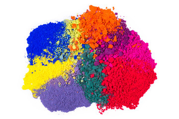 Colorful crushed makeup eyeshadow powder isolated on white background