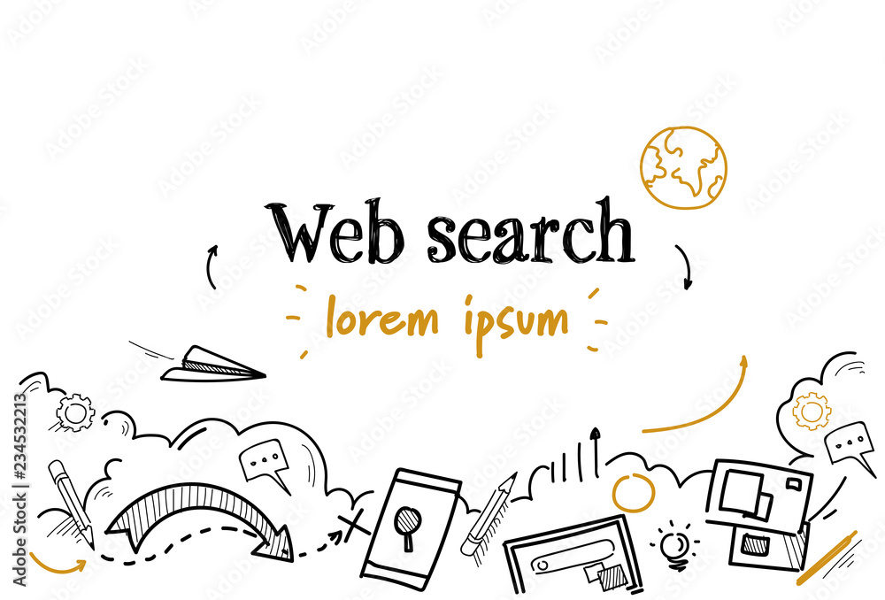 Poster digital content information technology web search concept sketch doodle horizontal isolated