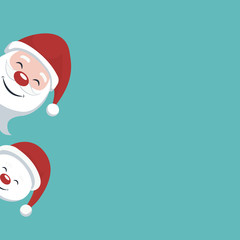 Christmas card of Santa Claus and snowman peeking out
